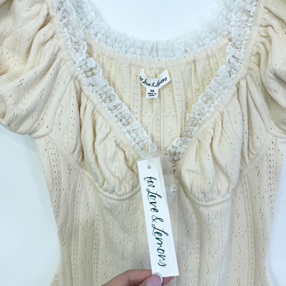 For Love & Lemons Daniela Pointelle Knit Mini Dress Cream Size XS NWT - Picture 5 of 7